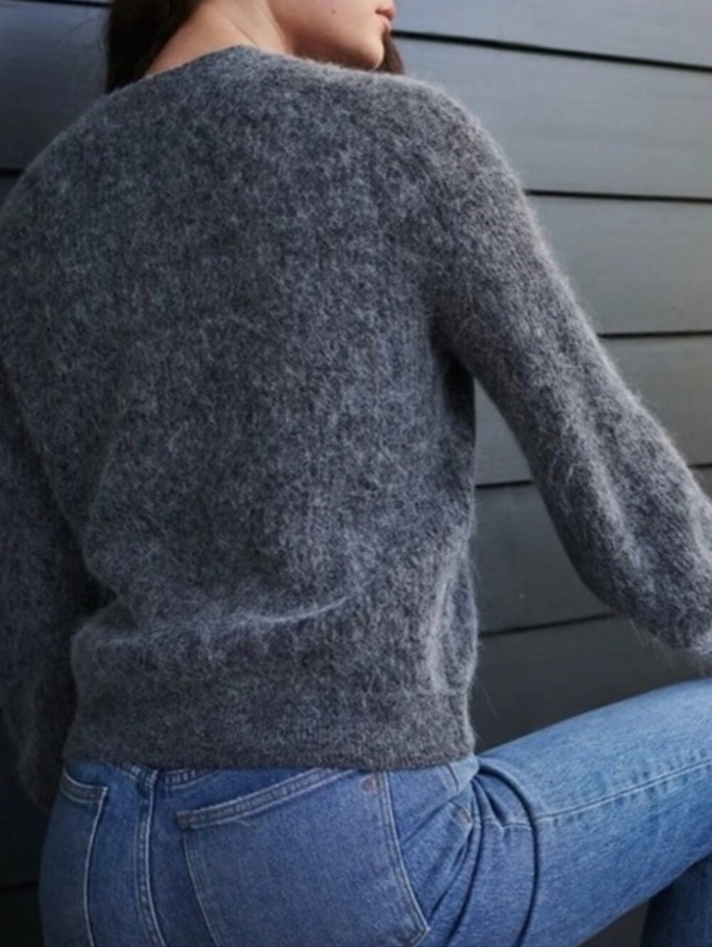 Quince Baby Alpaca Wool Cropped Crop Ribbed Rib Cardigan Sweater Gray Grey Sz L - Picture 2 of 11